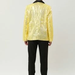 Allegra K Men's Halloween Shiny Sequins Suit Jacket Wedding Party Prom Sparkly One Button Blazer