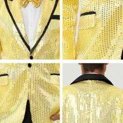 Allegra K Men's Halloween Shiny Sequins Suit Jacket Wedding Party Prom Sparkly One Button Blazer