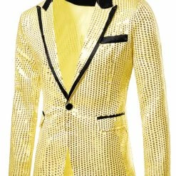 Allegra K Men's Halloween Shiny Sequins Suit Jacket Wedding Party Prom Sparkly One Button Blazer