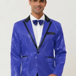 Allegra K Men's Halloween Shiny Sequins Suit Jacket Wedding Party Prom Sparkly One Button Blazer