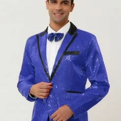 Allegra K Men's Halloween Shiny Sequins Suit Jacket Wedding Party Prom Sparkly One Button Blazer