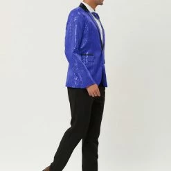 Allegra K Men's Halloween Shiny Sequins Suit Jacket Wedding Party Prom Sparkly One Button Blazer