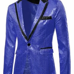 Allegra K Men's Halloween Shiny Sequins Suit Jacket Wedding Party Prom Sparkly One Button Blazer