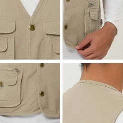 Allegra K Men's Outdoor Safari Waistcoat Sleeveless Multi Pockets Button Gilet Cargo Vest 45 Allegra K Men's Outdoor Safari Waistcoat Sleeveless Multi Pockets Button Gilet Cargo Vest