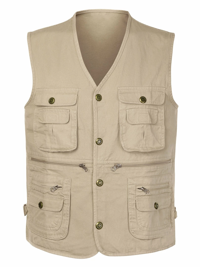 Allegra K Men's Outdoor Safari Waistcoat Sleeveless Multi Pockets Button Gilet Cargo Vest 16 Allegra K Men's Outdoor Safari Waistcoat Sleeveless Multi Pockets Button Gilet Cargo Vest