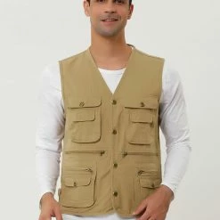 Allegra K Men's Outdoor Safari Waistcoat Sleeveless Multi Pockets Button Gilet Cargo Vest 35 Allegra K Men's Outdoor Safari Waistcoat Sleeveless Multi Pockets Button Gilet Cargo Vest