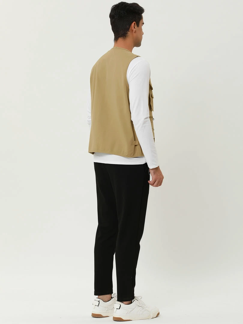 Allegra K Men's Outdoor Safari Waistcoat Sleeveless Multi Pockets Button Gilet Cargo Vest 14 Allegra K Men's Outdoor Safari Waistcoat Sleeveless Multi Pockets Button Gilet Cargo Vest