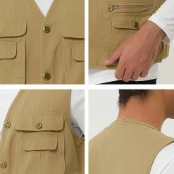 Allegra K Men's Outdoor Safari Waistcoat Sleeveless Multi Pockets Button Gilet Cargo Vest 39 Allegra K Men's Outdoor Safari Waistcoat Sleeveless Multi Pockets Button Gilet Cargo Vest