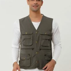 Allegra K Men's Outdoor Safari Waistcoat Sleeveless Multi Pockets Button Gilet Cargo Vest 29 Allegra K Men's Outdoor Safari Waistcoat Sleeveless Multi Pockets Button Gilet Cargo Vest