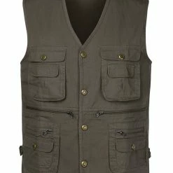 Allegra K Men's Outdoor Safari Waistcoat Sleeveless Multi Pockets Button Gilet Cargo Vest