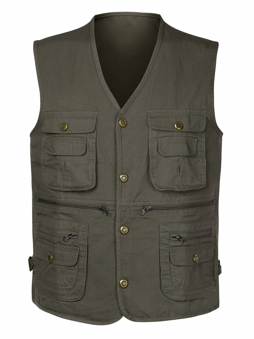 Allegra K Men's Outdoor Safari Waistcoat Sleeveless Multi Pockets Button Gilet Cargo Vest 4 Allegra K Men's Outdoor Safari Waistcoat Sleeveless Multi Pockets Button Gilet Cargo Vest
