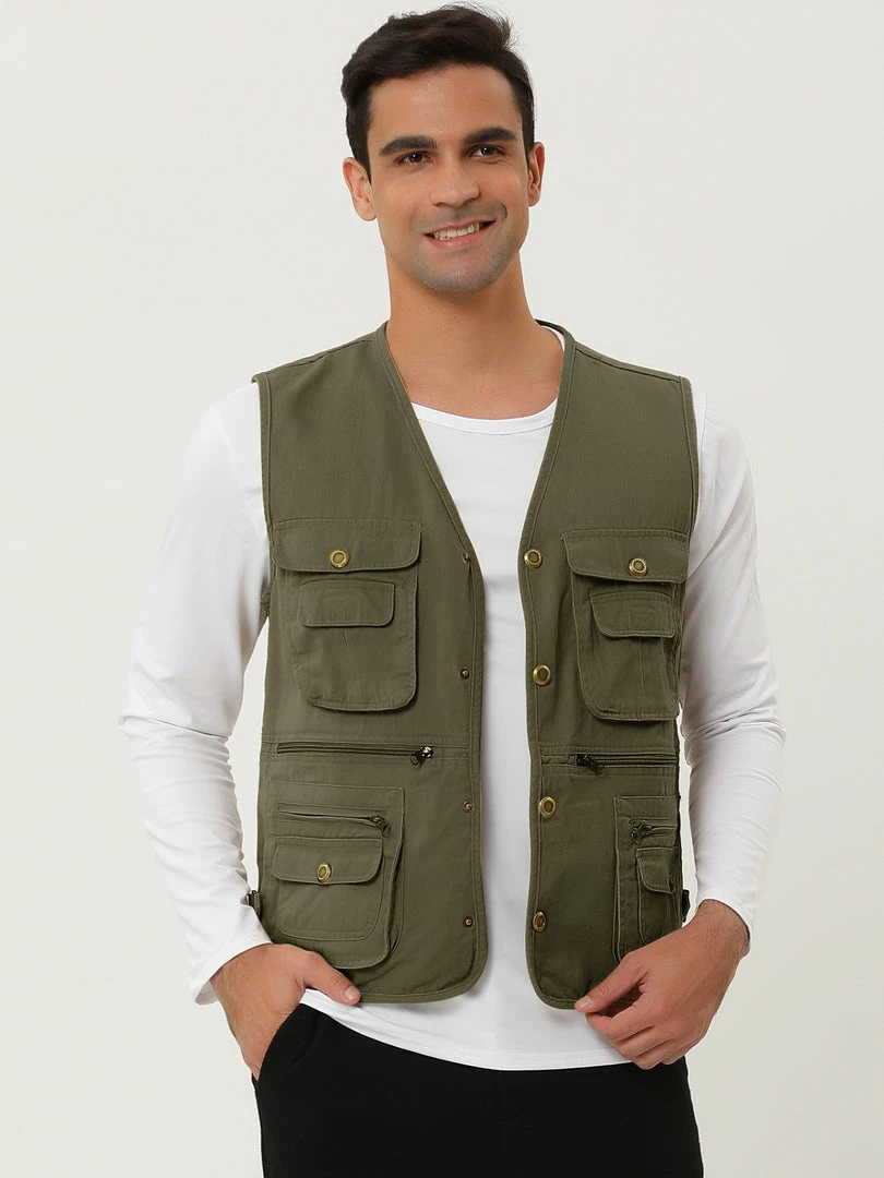 Allegra K Men's Outdoor Safari Waistcoat Sleeveless Multi Pockets Button Gilet Cargo Vest 24 Allegra K Men's Outdoor Safari Waistcoat Sleeveless Multi Pockets Button Gilet Cargo Vest