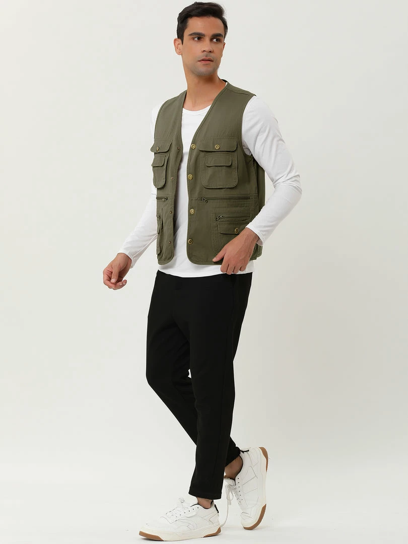 Allegra K Men's Outdoor Safari Waistcoat Sleeveless Multi Pockets Button Gilet Cargo Vest 25 Allegra K Men's Outdoor Safari Waistcoat Sleeveless Multi Pockets Button Gilet Cargo Vest