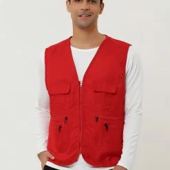 Allegra K Men's Casual Cargo Vest Lightweight Outdoor Safari Travel Fishing Vests With Multi-pockets