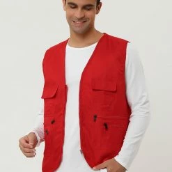 Allegra K Men's Casual Cargo Vest Lightweight Outdoor Safari Travel Fishing Vests With Multi-pockets