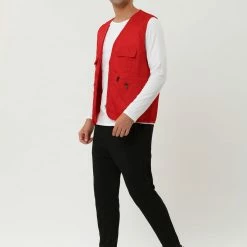 Allegra K Men's Casual Cargo Vest Lightweight Outdoor Safari Travel Fishing Vests With Multi-pockets