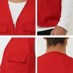 Allegra K Men's Casual Cargo Vest Lightweight Outdoor Safari Travel Fishing Vests With Multi-pockets