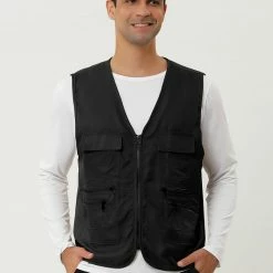 Allegra K Men's Casual Cargo Vest Lightweight Outdoor Safari Travel Fishing Vests With Multi-pockets