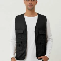 Allegra K Men's Casual Cargo Vest Lightweight Outdoor Safari Travel Fishing Vests With Multi-pockets