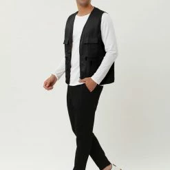 Allegra K Men's Casual Cargo Vest Lightweight Outdoor Safari Travel Fishing Vests With Multi-pockets