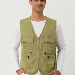 Allegra K Men's Casual Cargo Vest Lightweight Outdoor Safari Travel Fishing Vests With Multi-pockets
