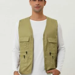 Allegra K Men's Casual Cargo Vest Lightweight Outdoor Safari Travel Fishing Vests With Multi-pockets