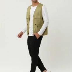 Allegra K Men's Casual Cargo Vest Lightweight Outdoor Safari Travel Fishing Vests With Multi-pockets