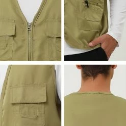 Allegra K Men's Casual Cargo Vest Lightweight Outdoor Safari Travel Fishing Vests With Multi-pockets