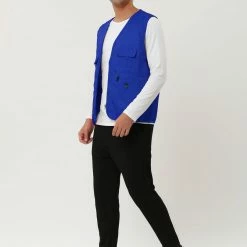 Allegra K Men's Casual Cargo Vest Lightweight Outdoor Safari Travel Fishing Vests With Multi-pockets