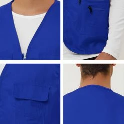 Allegra K Men's Casual Cargo Vest Lightweight Outdoor Safari Travel Fishing Vests With Multi-pockets