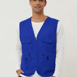 Allegra K Men's Casual Cargo Vest Lightweight Outdoor Safari Travel Fishing Vests With Multi-pockets