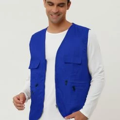 Allegra K Men's Casual Cargo Vest Lightweight Outdoor Safari Travel Fishing Vests With Multi-pockets