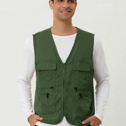 Allegra K Men's Casual Cargo Vest Lightweight Outdoor Safari Travel Fishing Vests With Multi-pockets
