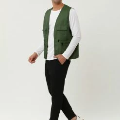 Allegra K Men's Casual Cargo Vest Lightweight Outdoor Safari Travel Fishing Vests With Multi-pockets