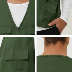 Allegra K Men's Casual Cargo Vest Lightweight Outdoor Safari Travel Fishing Vests With Multi-pockets