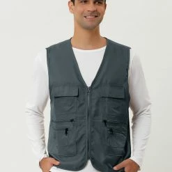 Allegra K Men's Casual Cargo Vest Lightweight Outdoor Safari Travel Fishing Vests With Multi-pockets