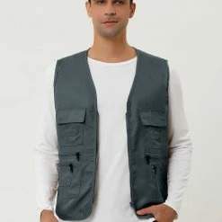Allegra K Men's Casual Cargo Vest Lightweight Outdoor Safari Travel Fishing Vests With Multi-pockets