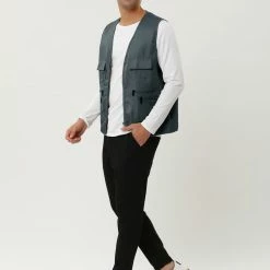 Allegra K Men's Casual Cargo Vest Lightweight Outdoor Safari Travel Fishing Vests With Multi-pockets