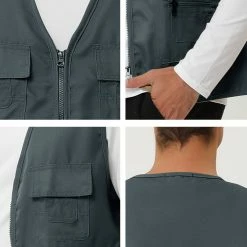 Allegra K Men's Casual Cargo Vest Lightweight Outdoor Safari Travel Fishing Vests With Multi-pockets