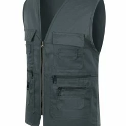 Allegra K Men's Casual Cargo Vest Lightweight Outdoor Safari Travel Fishing Vests With Multi-pockets