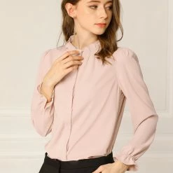 Allegra K Women's Button-Down Work Office Tops Chiffon Ruffled Stand Collar Blouse 61 Allegra K Women's Button-Down Work Office Tops Chiffon Ruffled Stand Collar Blouse