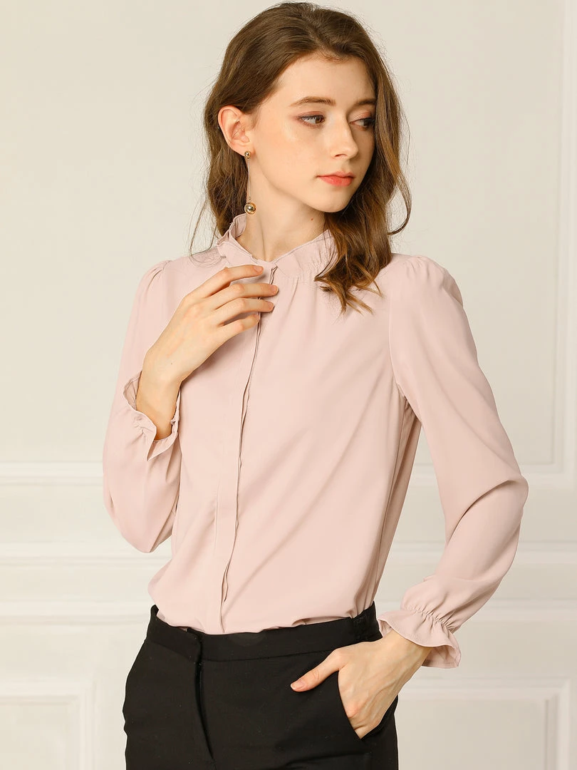 Allegra K Women's Button-Down Work Office Tops Chiffon Ruffled Stand Collar Blouse 27 Allegra K Women's Button-Down Work Office Tops Chiffon Ruffled Stand Collar Blouse