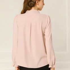 Allegra K Women's Button-Down Work Office Tops Chiffon Ruffled Stand Collar Blouse 64 Allegra K Women's Button-Down Work Office Tops Chiffon Ruffled Stand Collar Blouse