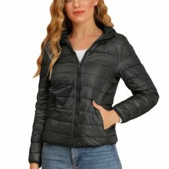 Allegra K Women's Hooded Packable Thickened Short Down Jacket Coat