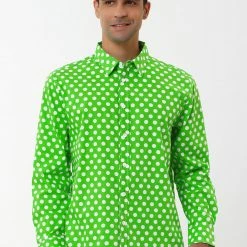 Allegra K Tops Men's Polka Dots Long Sleeve Slim Fit Printed Dress Button Down Shirt