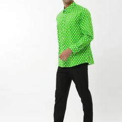 Allegra K Tops Men's Polka Dots Long Sleeve Slim Fit Printed Dress Button Down Shirt