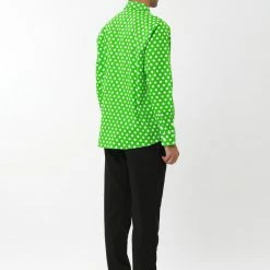 Allegra K Tops Men's Polka Dots Long Sleeve Slim Fit Printed Dress Button Down Shirt