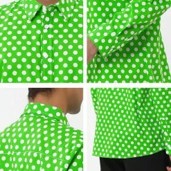 Allegra K Tops Men's Polka Dots Long Sleeve Slim Fit Printed Dress Button Down Shirt