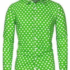 Allegra K Tops Men's Polka Dots Long Sleeve Slim Fit Printed Dress Button Down Shirt