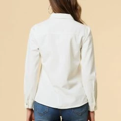 Allegra K Classic Long Sleeve Loose Button Up Denim Shirt Women